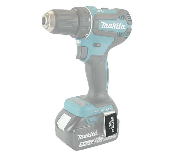 Second Set rare earth magnet mounted on a Makita drill with 3M adhesive, providing reliable and organized hardware storage.