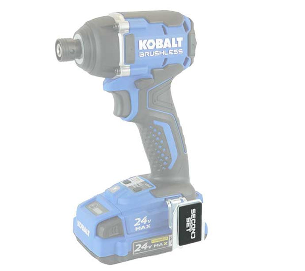 Second Set rare earth N52 magnet securely mounted on a Kobalt impact driver with 3M adhesive, ideal for holding screws and bits for organized tools.