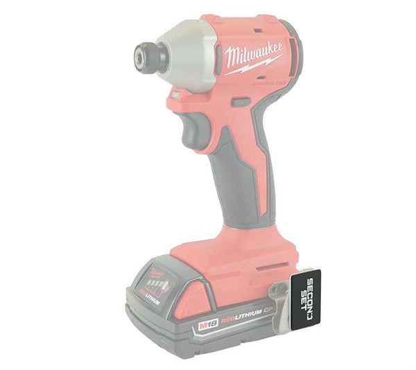 Second Set rare earth magnet securely mounted on a Milwaukee impact driver with 3M adhesive, holding screws and bits conveniently.