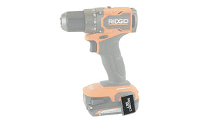 Orange and black Ridgid drill with Second Set magnet securely attached to the belt hook using 3M adhesive, providing easy tool and hardware organization.