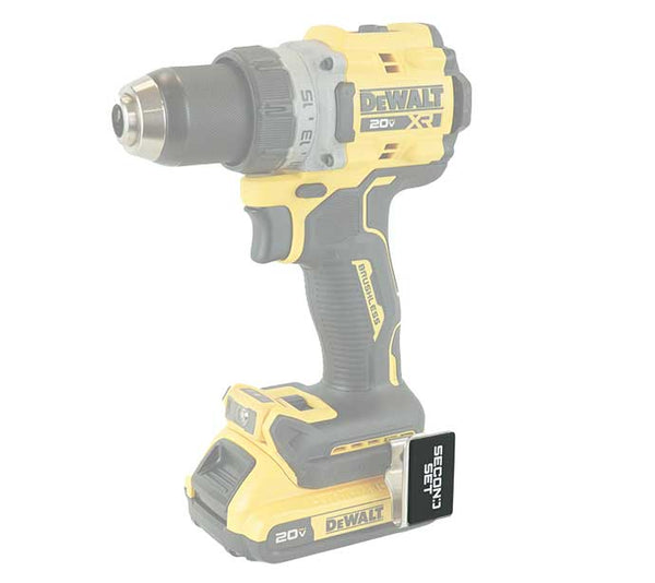 Second Set rare earth magnet securely mounted on a DeWalt drill with 3M adhesive, offering convenient storage for screws and small hardware.