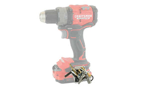 Red and black Craftsman drill with screws and bits attached to the Second Set magnet, providing convenient hardware storage while working.