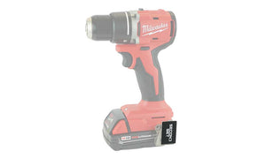 Red and black Milwaukee drill with Second Set magnet affixed to the belt hook using 3M adhesive, ready for efficient hardware organization.