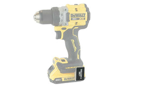 Yellow and black DeWalt drill with Second Set magnet securely attached to the belt hook using 3M adhesive, ready for hardware organization.